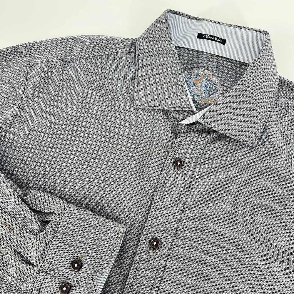 BUGATCHI UOMO Shaped Fit Shirt Mens's XL Gray Geometric Button Up Long Sleeve
